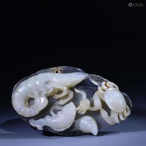 CHINESE HETIAN BLACK-AND-WHITE JADE PAPERWEIGHT WITH CARVED ...