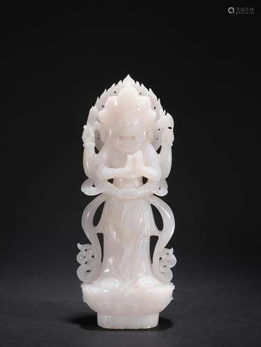 CHINESE HETIAN WHITE JADE FIGURE OF GUANYIN