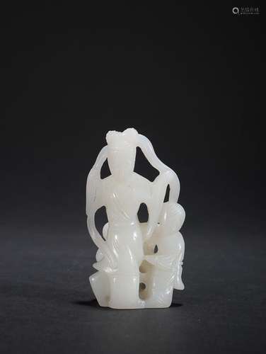 CHINESE HETIAN WHITE JADE FIGURE STORY