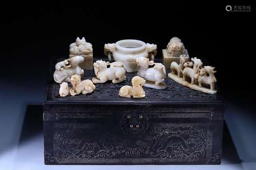 NINE CHINESE HETIAN WHITE JADE SCHOLAR'S ARTICLES