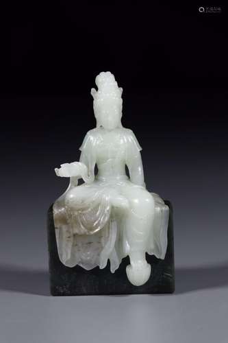 : hetian jade guanyin cave (original jasper base)Size: 3 cm ...