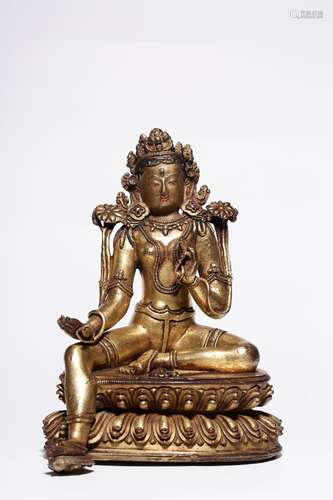 : copper and gold green tara's statue1765.7 grams of 19 ...