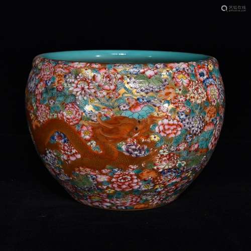 Colored enamel alum red dragon grain cylinderSize: 11 * 14 c...