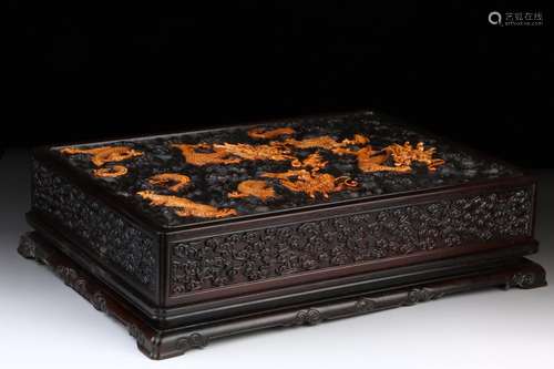 Red sandalwood inlaid boxwood sea dragon cover boxSize: 12 C...