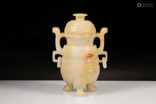 Three foot cover furnace, hotan white jade beast grainSize: ...