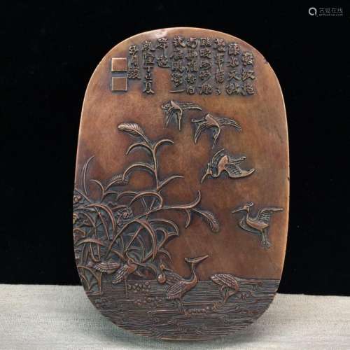 Red silk stone: nine bird figure four inkstoneNatural stone ...