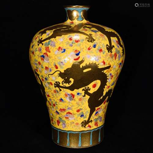 Colored enamel gold dragon plum bottle, 30 x 21 cm