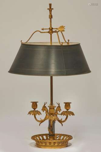 A Louis XVI style gilt bronze and tole bouillotte lamp, 20th...