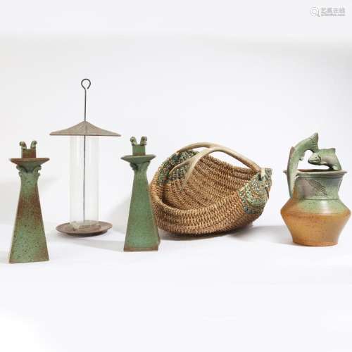 A five piece group of decorative objects, modern