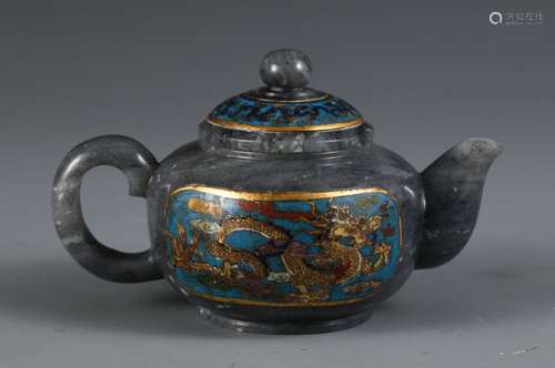 , cloisonne inlaid jade potSize and length of 14.5 8.5 high ...