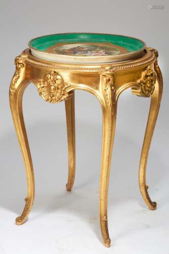 A French giltwood and porcelain table, 20th century