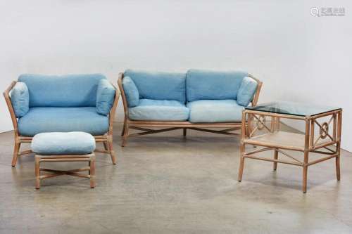 A four piece McGuire bamboo furniture suite, modern
