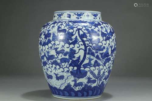 , "wanli" blue and white deer grain big potSize: 3...