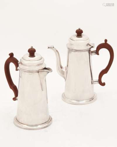 An English sterling silver coffee pot and hot water pot, Atk...