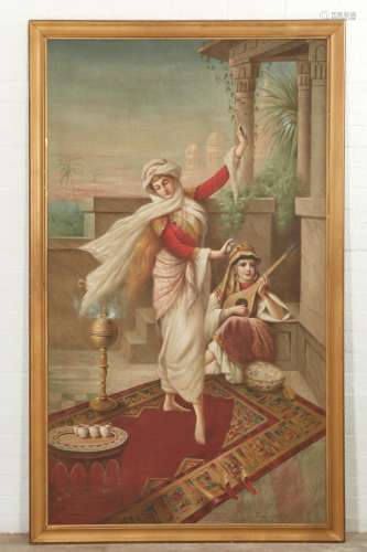 Orientalist School (20th century), Woman dancing, tapestry c...