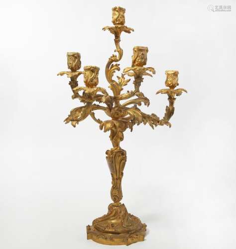 A Louis XV style gilt bronze seven light candelabrum, late 1...