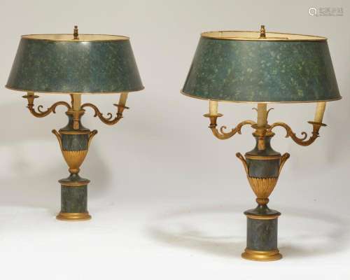 A pair of Neoclassical style gilt and patinated metal and to...