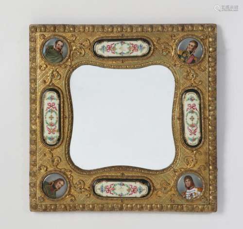 A French porcelain mounted giltwood mirror, late 19th centur...