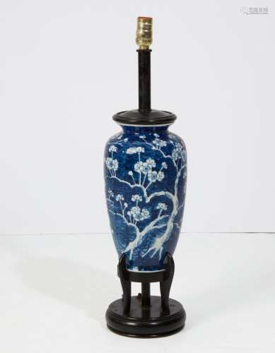 A Chinese blue and white porcelain vase, now mounted as a la...