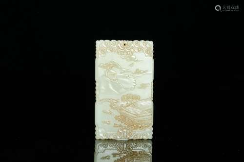 Hetian jade carving landscape figure son just card wek-jin, ...