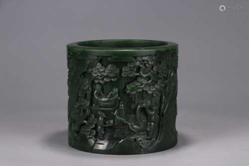 Figure brush pot: stories of hetian jadeDiameter of 16.2 cm ...