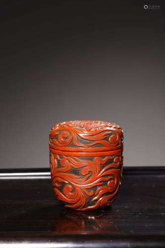 Carved lacquerware characters branch lines caddySize: 6.5 cm...