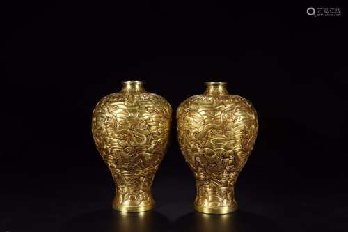 : a pair of copper and gold sea YunLongWen mei bottleSize: 1...