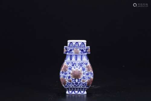 , "" blue and white flower vase with a double pene...