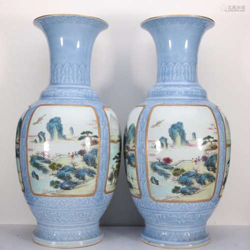 Sky blue medallion enamel color landscape pattern design21 *...