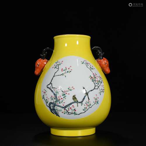 Lemon yellow glaze medallion powder enamel grain deer head s...