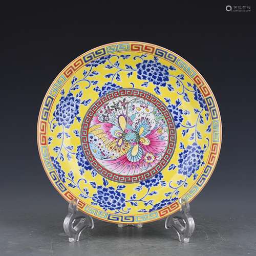 Yellow to enamel CaiHuDie plate antique antique ancient porc...