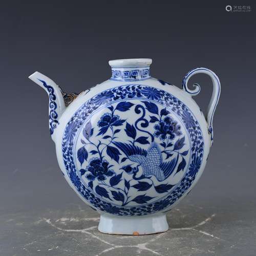 Blue and white phoenix peony grains flat pot 25 * 27 cm 1800