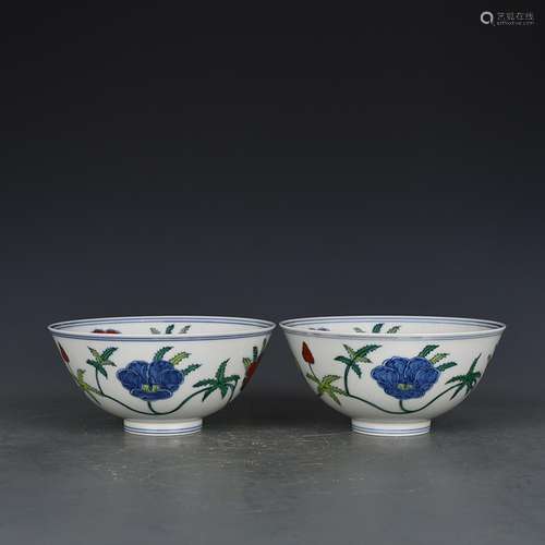 Chenghua bucket colors peony green-splashed bowls antique 19...