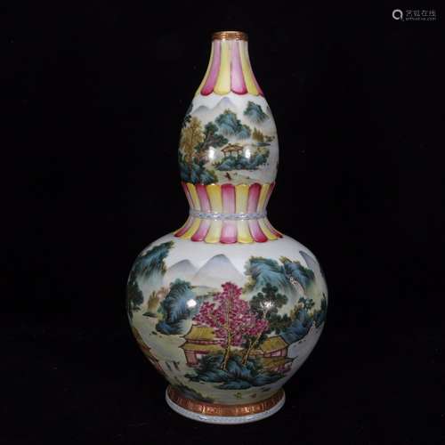 Colored enamel landscape pattern gourd bottleSpecifications ...