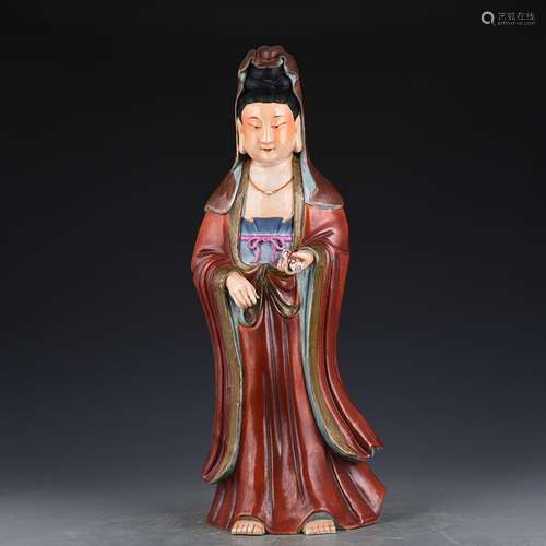 Alum red paint guanyin antique antique ancient porcelain old...