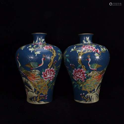 Colored enamel gold peacock peony flower grain mei bottleSpe...