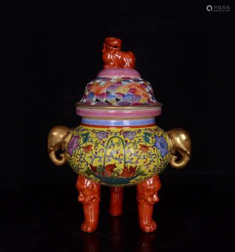 Colored enamel gold elephant smoked incense burner wrapped b...