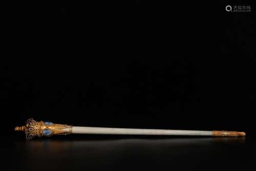 The silver and gold inlaid narwhal sceptre"Size: 1 mete...