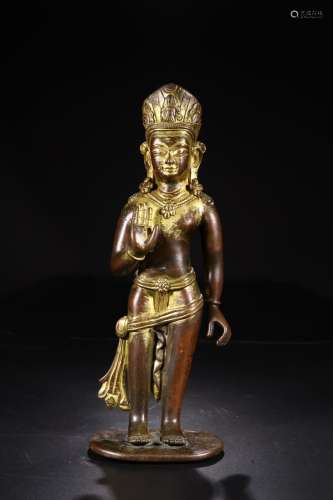 W number 4176Before: copper and gold bodhisattva stands rese...