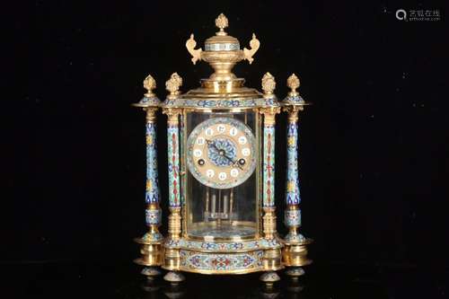 , old cloisonne mechanical clock, wire inlay enamel craft, w...