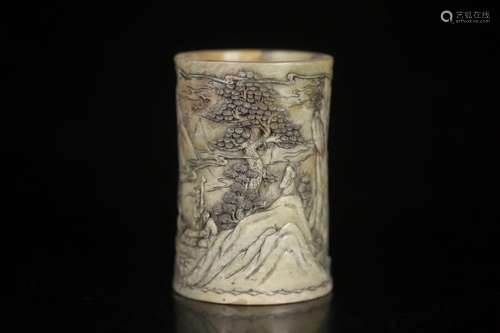 Brush pot, shoushan stone, landscape characters story, take ...