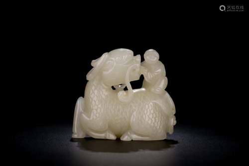 Hetian jade kirin Zi, white jade is exquisite, carver delica...