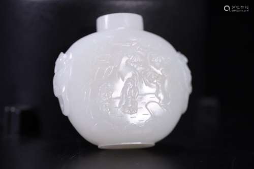 Late hetian jade double lion ear snuff bottle cross fangxian...