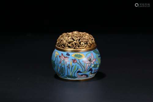 Late fetal cloisonne copper double flowers WenXiangLu furnis...