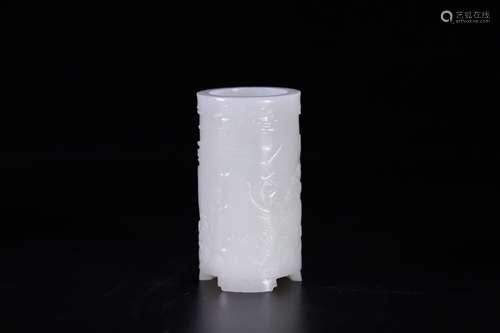 Old hetian jade pen holder, level of white jade, leap, meani...