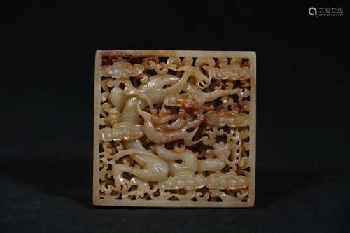 Hetian jade is hollow-out YunLongWen flowersSize: 7 cm long,...