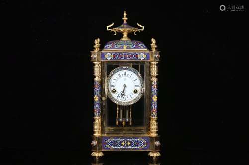 , old cloisonne mechanical clock, wire inlay enamel craft, w...