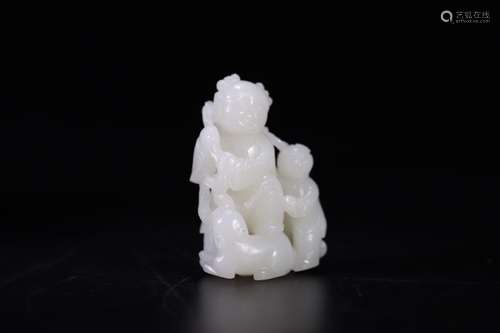 Old hetian jade lad carvings, the jade is exquisite, carver ...