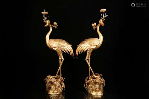 Copper and gold, candlestick a pair of the crane, large size...