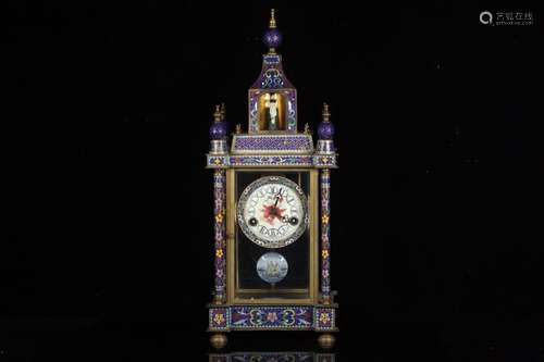 , old cloisonne mechanical clock, wire inlay enamel craft, w...